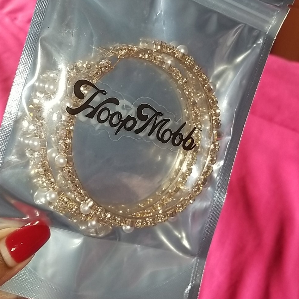 Pearl and diamond studded hoop earrings